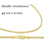 Chane de cou - femme - maille vnitienne - palmier - 45 cm - 2 mm - plaqu or jaune 750 / 1000 - 3 microns ...