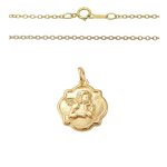 Collier - enfant / bb - chane et mdaille - pendentif - ange - baptme - octogonale - 18 mm - or jaune ...