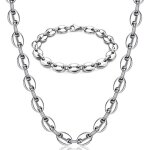 Collier et bracelet - hip hop - acier inoxydable - grain de caf - argent - 56 / 61 cm