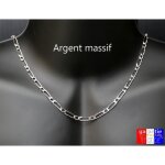 Chaine pour homme 60cm en argent massif 925 maille figaro alterne 4mm de large avec crin