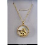 Collier - enfant - chane et pendentif - mdaille - ange - baptme - nacre - blanc - or jaune vermeil ...
