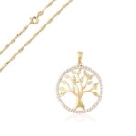 Collier - femme - chaîne et pendentif - rond - arbre de vie - cristal - blanc - plaqué or jaune 750 / ... Collier - femme - chaîne et pendentif - rond - arbre de vie - cristal - blanc - plaqué or jaune 750 / ...