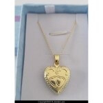 Collier - femme - chane et pendentif - coeur - mdaillon - porte photo - plaqu or jaune 585 / 1000 ...
