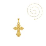 Collier - femme - pendentif - croix - lisse - plaqu� or jaune 750 / 1000 - 45 cm - v�nitienne