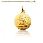 Collier - enfant - chane et mdaille - pendentif - rond - ange - baptme - gabriel - plaqu or jaune ...