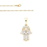 Collier - femme - cha�ne et pendentif - main de fatma - cristal - blanc - plaqu� or jaune 750 / 1000 ...