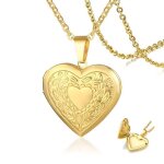 Collier - femme - m�daillon - c?ur - grav� - porte - photo - plaqu� or jaune 750 / 1000 - 50 cm