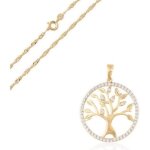 Collier - femme - chane torsade - pendentif - arbre de vie - cristal - blanc - plaqu or jaune 750 ...