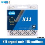 Chaîne de vélo kmc x11 pour pédalier shimano sram - 118 maillons - 11 vitesses - argenté / noir Chaîne de vélo kmc x11 pour pédalier shimano sram - 118 maillons - 11 vitesses - argenté / noir