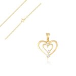 Collier - femme - chane et pendentif - double - coeur - cristal - blanc - plaqu or jaune 750 / 1000 ...