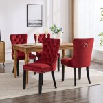 Chaise 2 pcs salle � manger velours pieds bois clous rouge vin