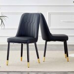 Chaises - lot de 2 - pu (simili) - dossier inclin� ergonomique - pieds m�tal anti - rouille - noir