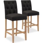 Chaises de bar en bois gaya tissu noir - lot de 2 - h65cm