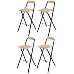 Chaise de bar pliable - lot de 4 - noir et beige effet ch�ne