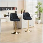 Chaises de bar r�glables pivotantes velours - dossier &amp repose - pieds - noir (lot de 2)