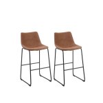 Chaises de bar en tissu marron - beliani - franks - style scandinave et moderne - pieds trap�zo�daux