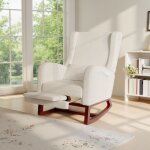 Chaise � bascule relax fauteuil a bascule avec repose pied r�tractable en tissu avec dossier haut beige ...