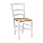 Chaises en bois massif avec assise en paille - venezia - blanc - style campagne Chaises en bois massif avec assise en paille - venezia - blanc - style campagne