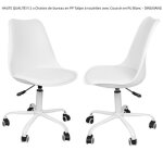 Chaises de bureau en pp tulipe � roulettes avec coussin en pu blanc - dingxiang