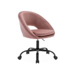 Chaise de bureau ronde  roulettes en velours vieux rose. pam. l 59 x p 60 x h 79 / 89cm.