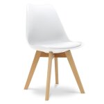 Chaise de bureau scandinave blanche - pieds bois et assise confort simili cuir - style nordique pour ...