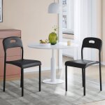 Chaises de cuisine empilables - lunsy - lot de 2 - 455x40x765 cm - noir - assise en plastique mat - pieds ...