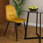 Chaise de cuisine / salon moutarde avec capitonnage - rev�tement en tissu velours