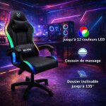 Chaise gaming led rgb majora noire avec coussin massant ergonomique s�rie 1