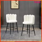 Chaise haute - akozon - lot de 2 tabourets de bar - tissu laine boucl�e cr�me - assise 65 cm - pieds ...