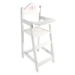 Chaise haute en bois pour poupon motif fleurs 215x265x53 cm blanc - accessoire repas mobilier poupee ...