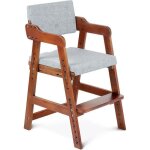Chaise haute en bois tabouret 6 hauteurs réglables stable chaise supporte 90kg pour bébés noyer Chaise haute en bois tabouret 6 hauteurs réglables stable chaise supporte 90kg pour bébés noyer