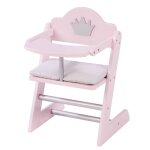 Chaise haute pour poupes - roba - princess sophie - bois rose - motif couronne - coussin gris