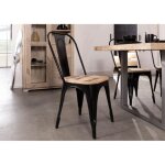 Chaise industrielle - bois massif de manguier brut - fer et bois imprim - factory 134