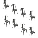 Chaises industrielle jinkeey - lot de 8 - salle � manger - gris fonc� - m�tal - empilable - 43 x 46 x ...