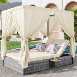 Chaise de jardin double avec pare - soleil chaise longue en rotin mobilier dext�rieur avec coussins et ...