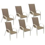 Lot de 6 chaises marbella en textilne taupe - aluminium blanc