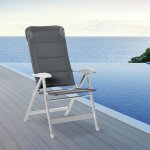 Chaise de jardin pliante dossier haut inclinable multipositions accoudoirs t�ti�re alu. oxford d�perlant ...