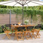Chaises de jardin pliantes - vidaxl - lot de 8 - noir - poly rotin - bois dacacia massif - 41x525x80 ...