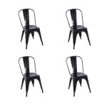 Chaises lank noires - lot de 4 - bois massif - simili - pliantes - acier - m�tal