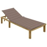 Chaise longue en bois de pin - vidaxl - coussin taupe - bois de pin impr�gn� - 200x70 cm - dossier r�glable ...