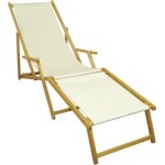 Chaise longue blanche avec repose - pieds chilienne bain de soleil pliant en bois 10 - 303nf
