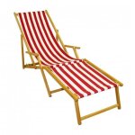 Chaise longue rayures rouge et blanc bain de soleil pliant avec repose - pieds en bois naturel 10 - 314nf ...