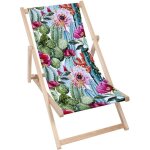 Chaise longue de jardin en bois dur jaune dacacia et textil�ne traditionnel - big pink flower
