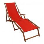 Chaise longue de jardin rouge chilienne bain de soleil pliant avec repose - pieds 10 - 308f