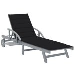 Chaise longue de jardin - vidaxl - bois dacacia solide - gris - noir - 200 x 68 x 30 / 86 cm