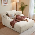 Chaise longue moderne sans assemblagem�ridienne en velours c�tel� avec coussinscanap� relax avec soutien ...