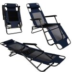 Chaise longue pliable pour camping et jardin transat inclinables avec repose - t�te couleur bleu fonc� ...