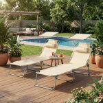 Chaise longue pliants ext�rieur appui - t�te dossier et pare - soleil r�glables pour balcon terrasse ...