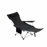 Chaise longue pliante noire extra longue (165 cm) l�g�re et portative pour plage camping p�che jardin ...