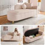Chaise longue � rangement 134 cm design moderne tissu teddy plush dossier en forme donde coussin et cervical ...